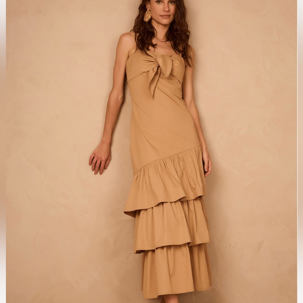 NWT Dress To from Brazil - Cotton Tan Tiered Maxi Dress Size Small